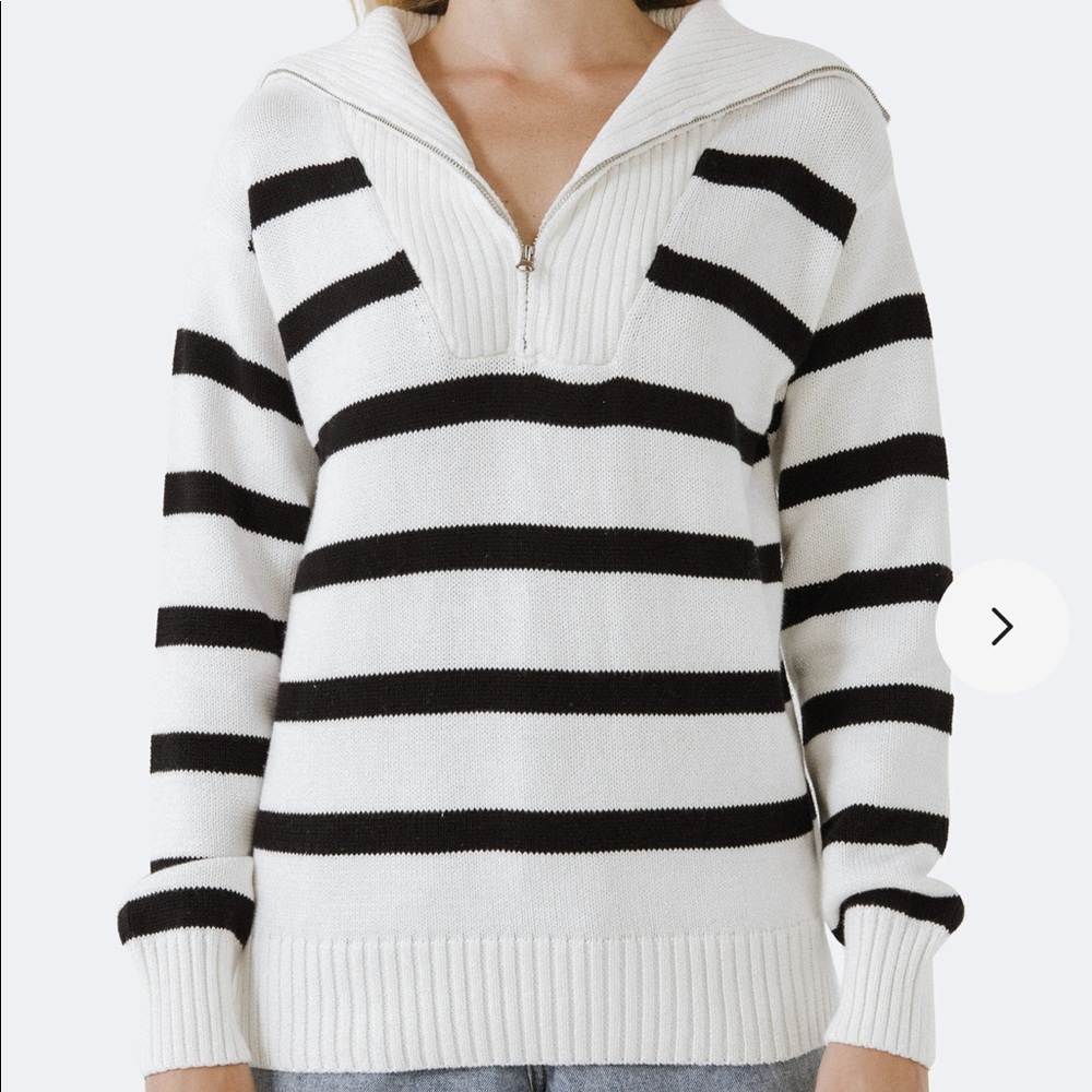 English Factory White Cotton Stripe Sweater, Size Large